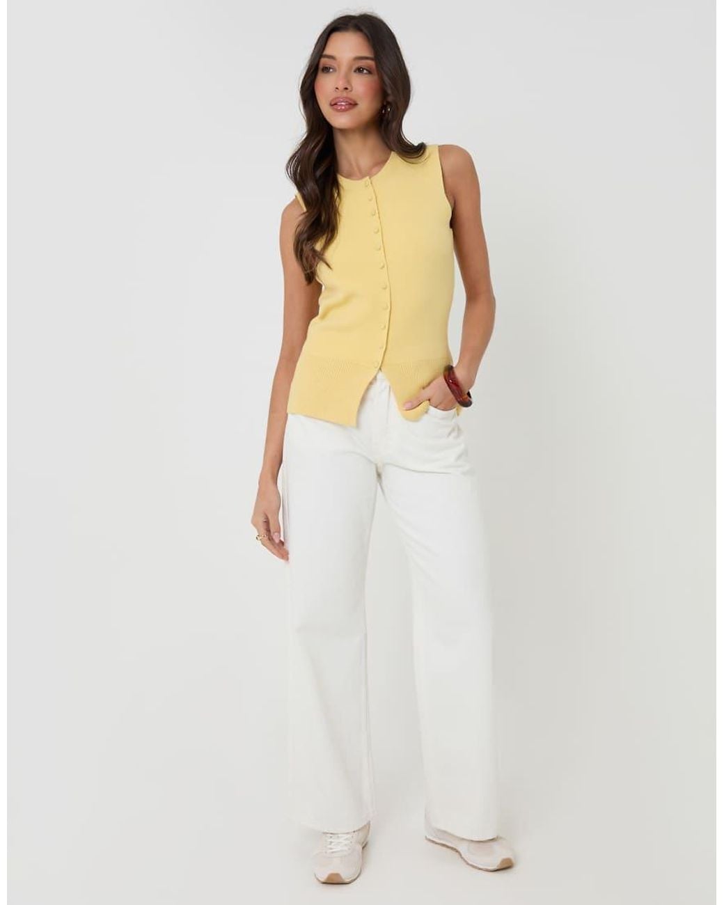 Threadbare Yellow Crew Neck Compact Knit Vest