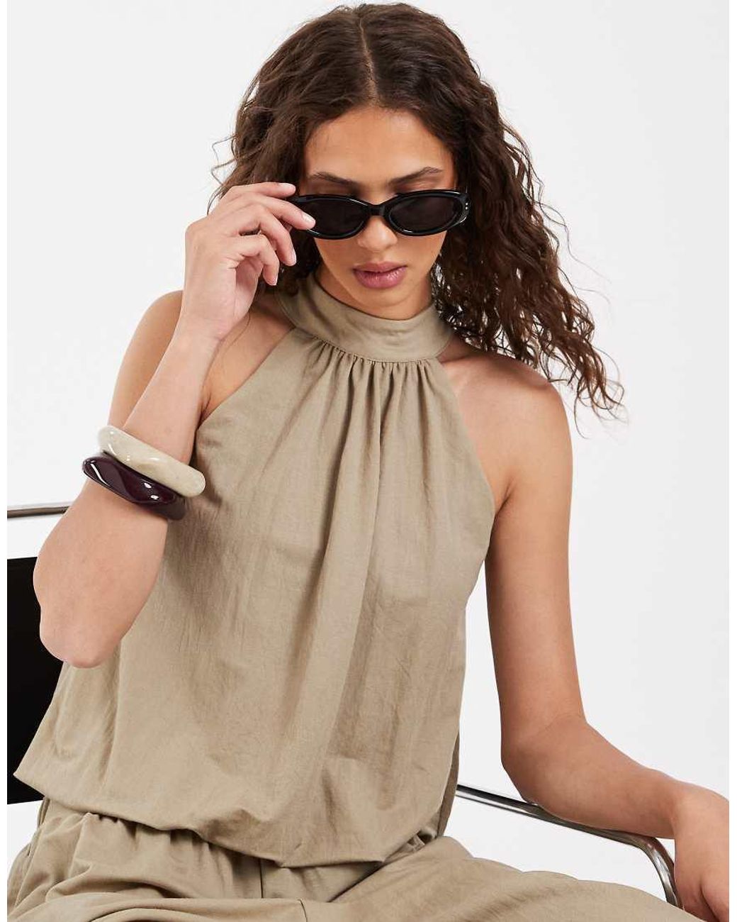 River Island Natural Linen-look Bubble Top