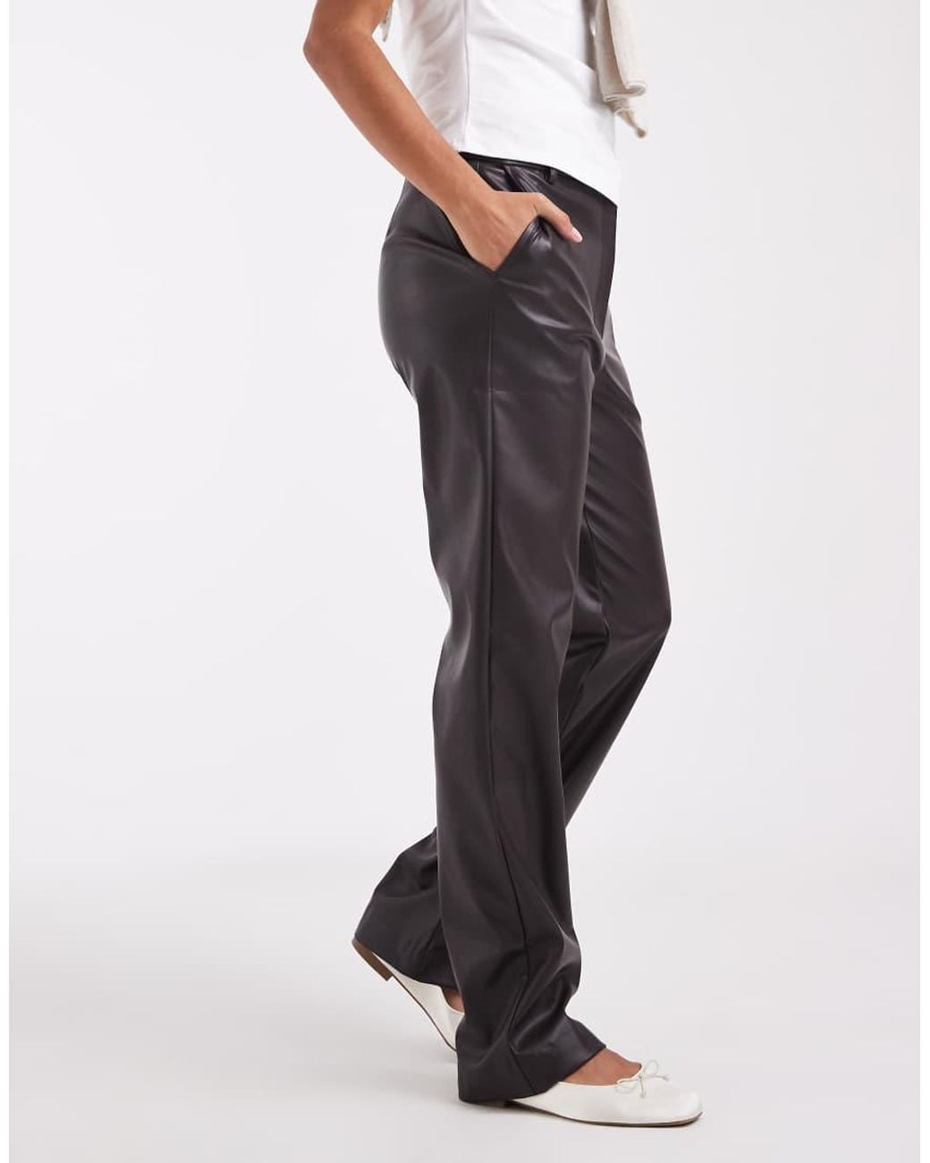ASOS Brown Tailored Faux Leather Straight Leg Pants