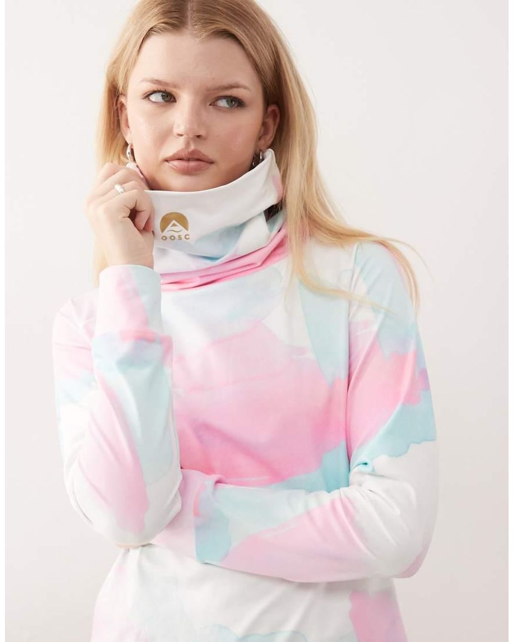 OOSC Pink High Neck Baselayer Top Watercolour