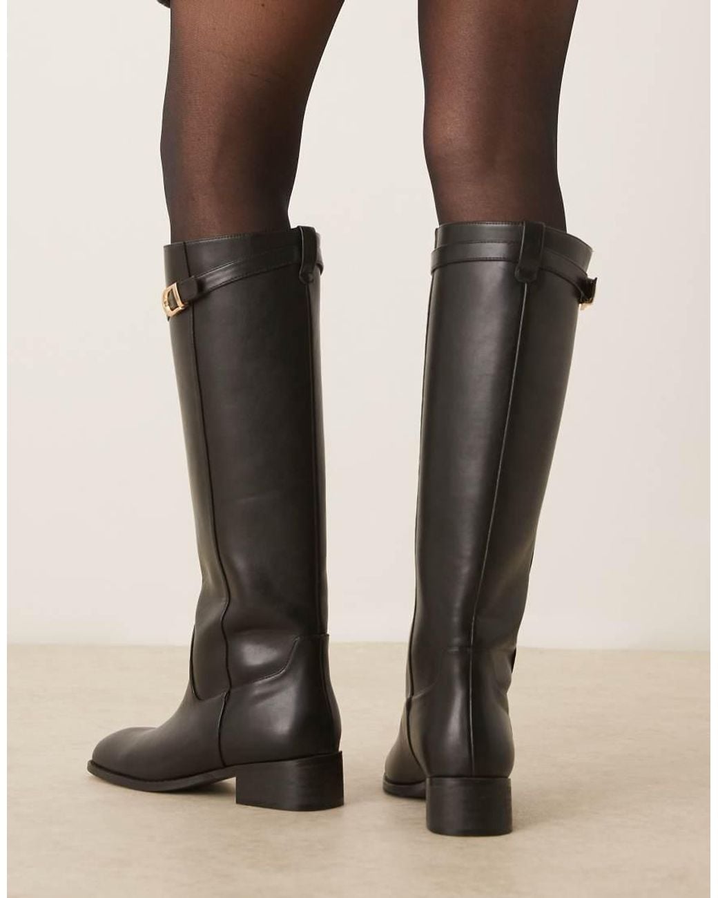 Glamorous Natural Riding Knee Boots With Buckle Detail