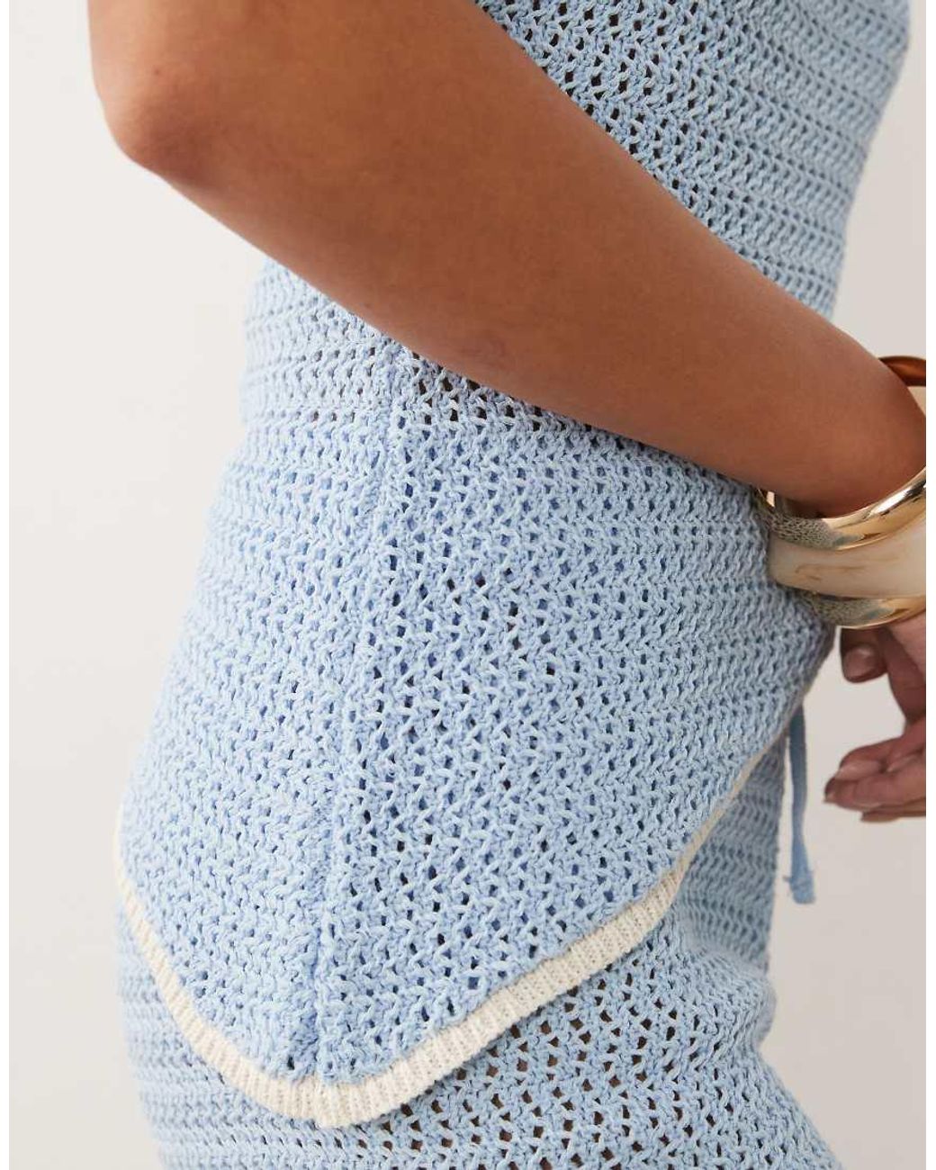 ASOS Blue Knitted Cinched Crochet Asymmetric Top Co Ord