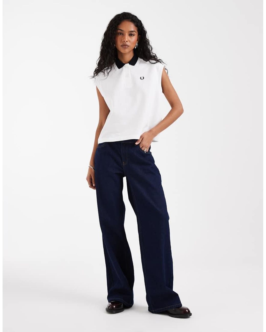 Fred Perry White Contrast Mesh Collar Sleeveless Polo Shirt
