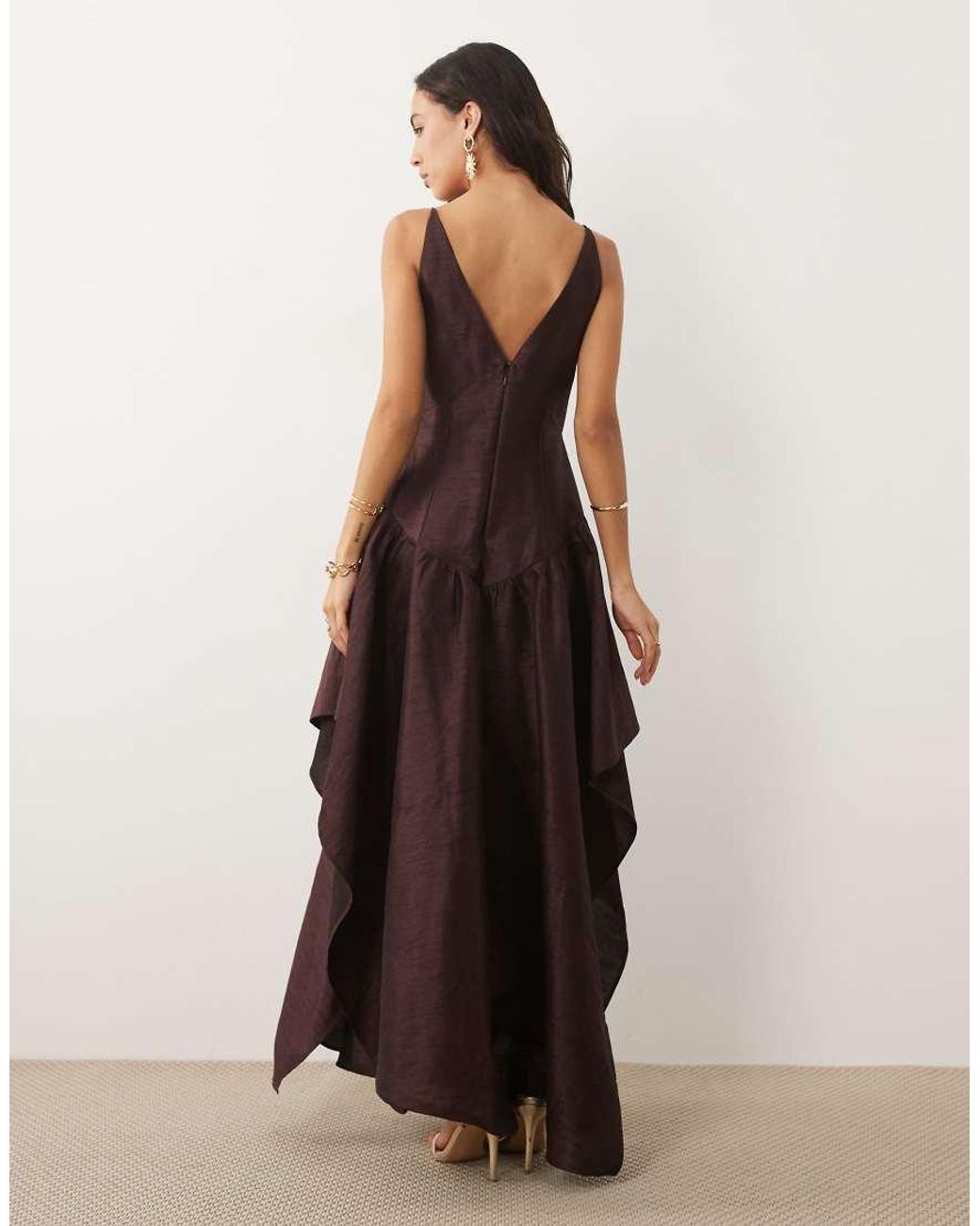 ASOS Brown High Low Hem Structured Midi Dress