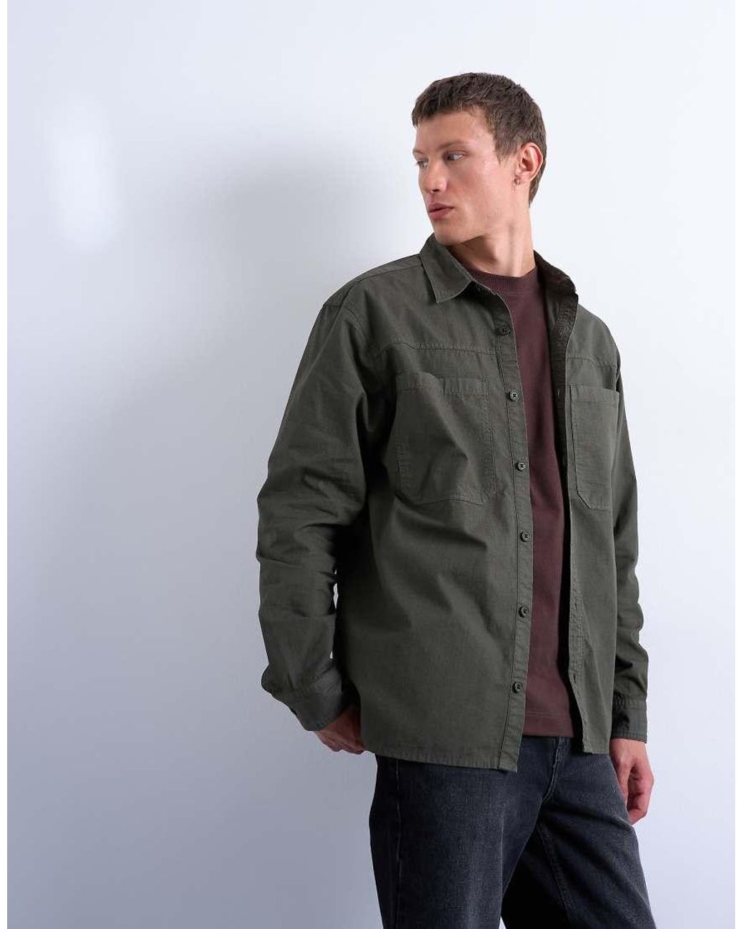 Topman Gray Regular Fit Ripstop Overshirt for men