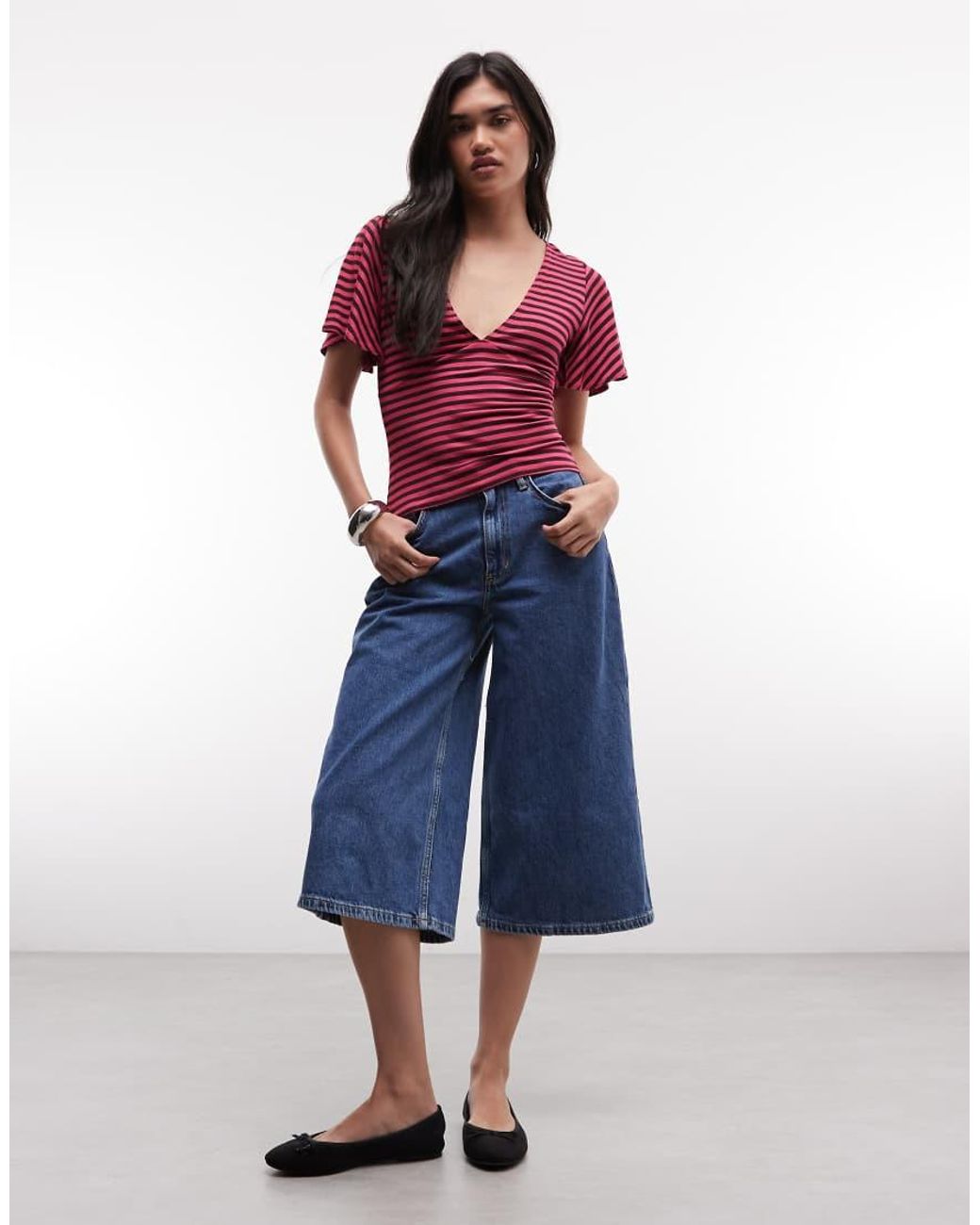 Collusion Red Deep V Batwing Top