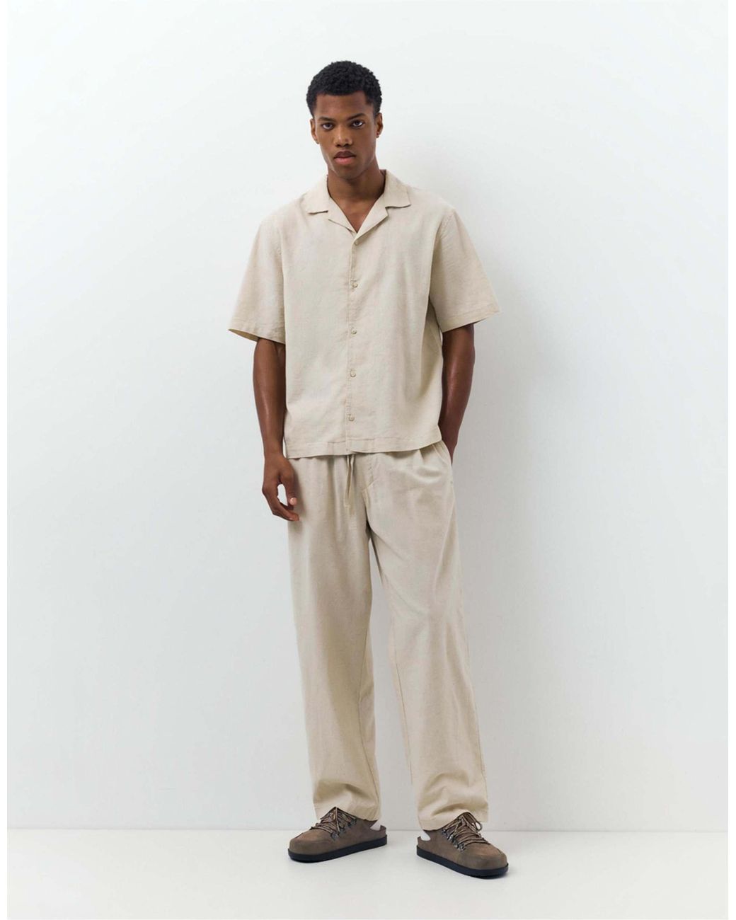 Pantalon en lin mélangé - beige Pull&Bear pour homme en coloris White