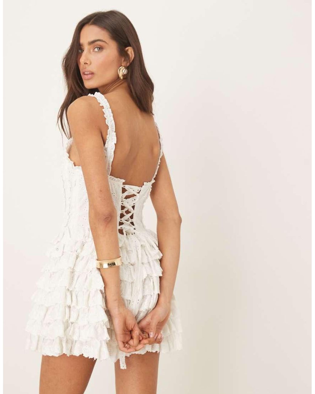 Amy Jane London Natural Genevieve Broderie Ruffle Mini Dress