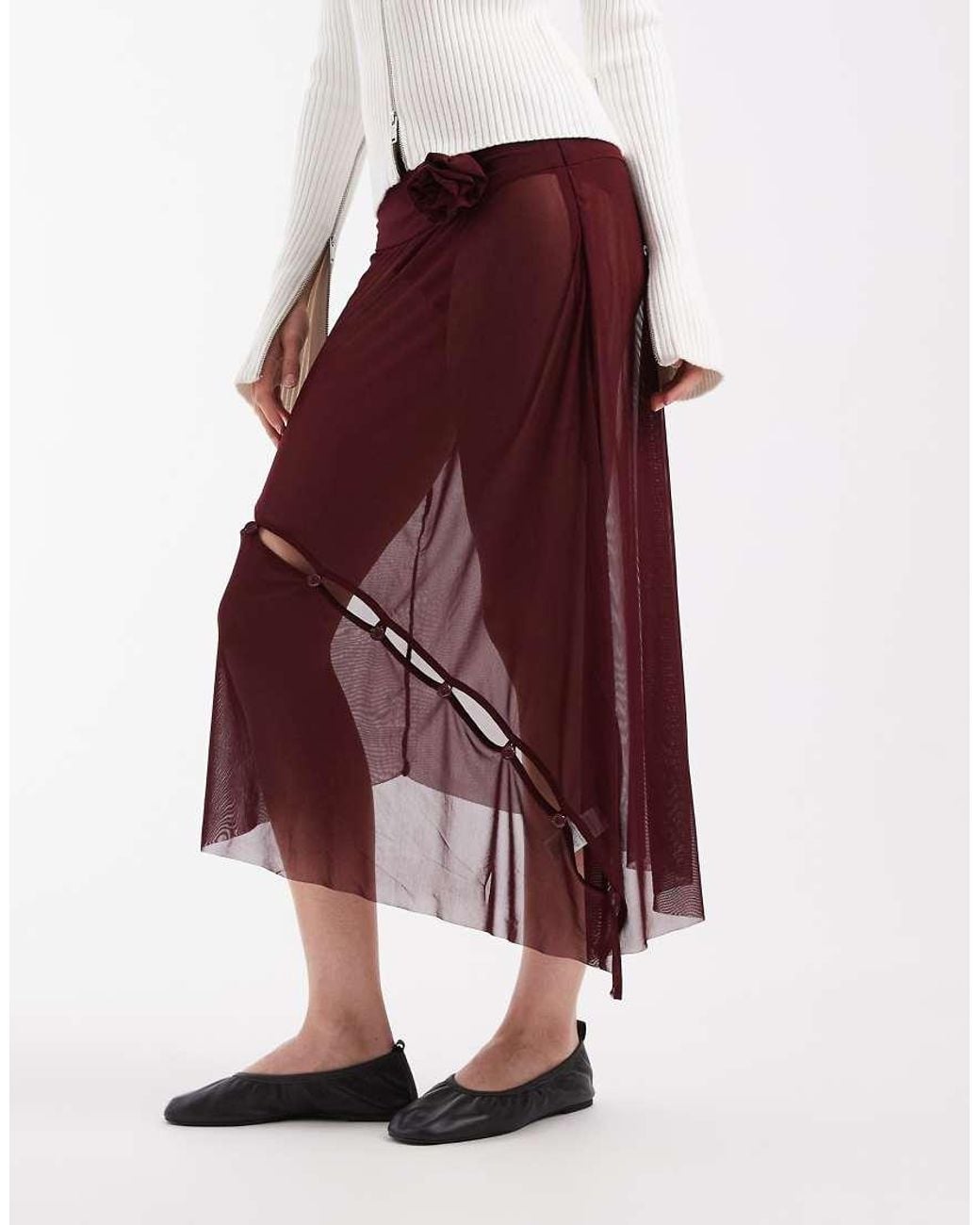House Of Sunny White Assymetric Mesh Midi Skirt