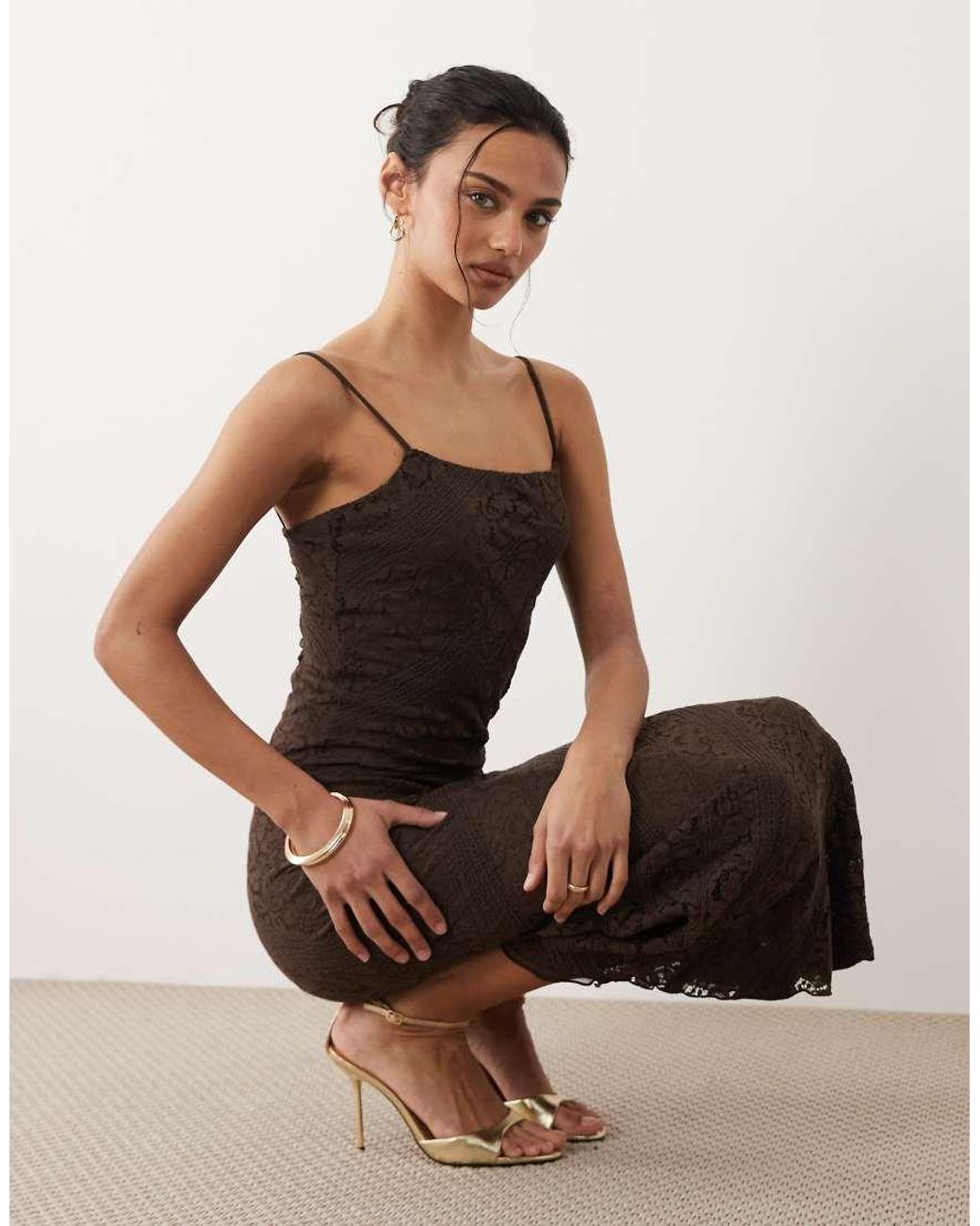 Mango Brown Lace Midi Dress