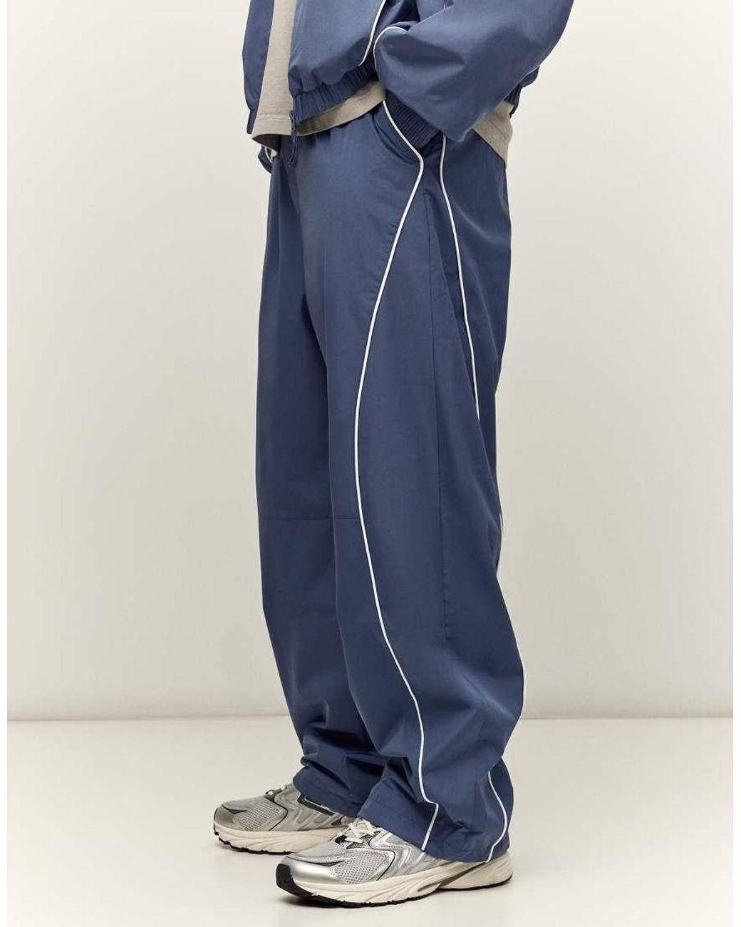 Bershka Blue Technical baggy Trousers for men