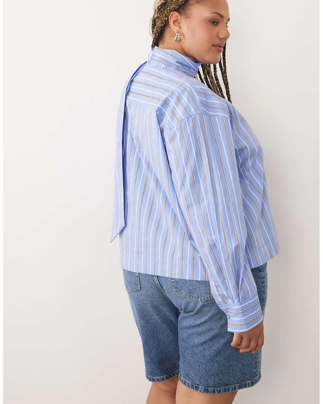 ASOS Blue Asos Design Curve Funnel Neck Shirt With Tie