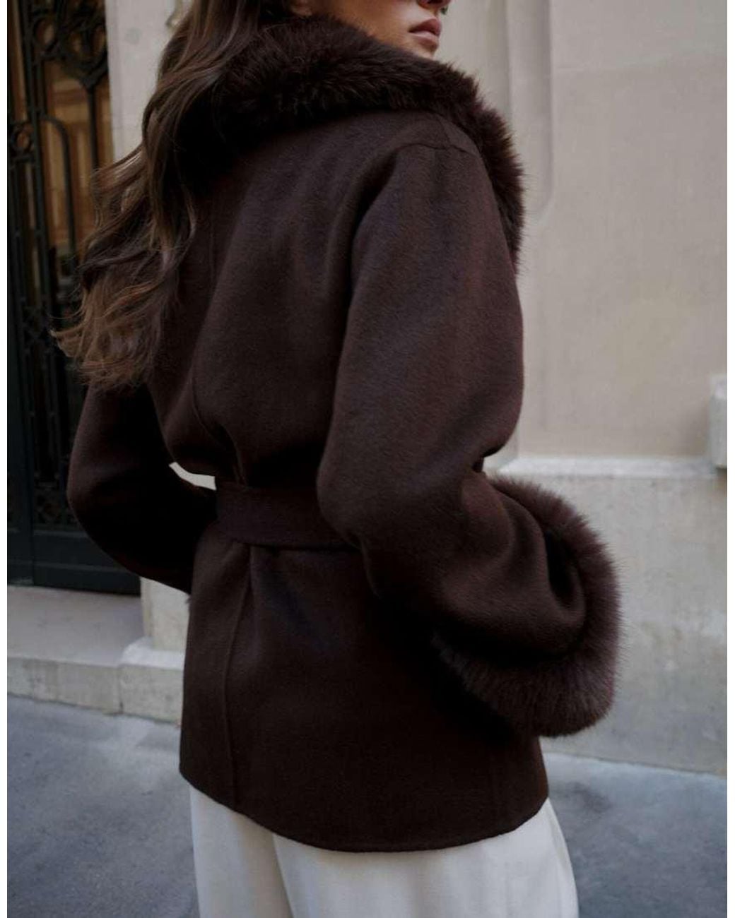 NA-KD Black Wool Blend Faux Fur Detail Short Coat