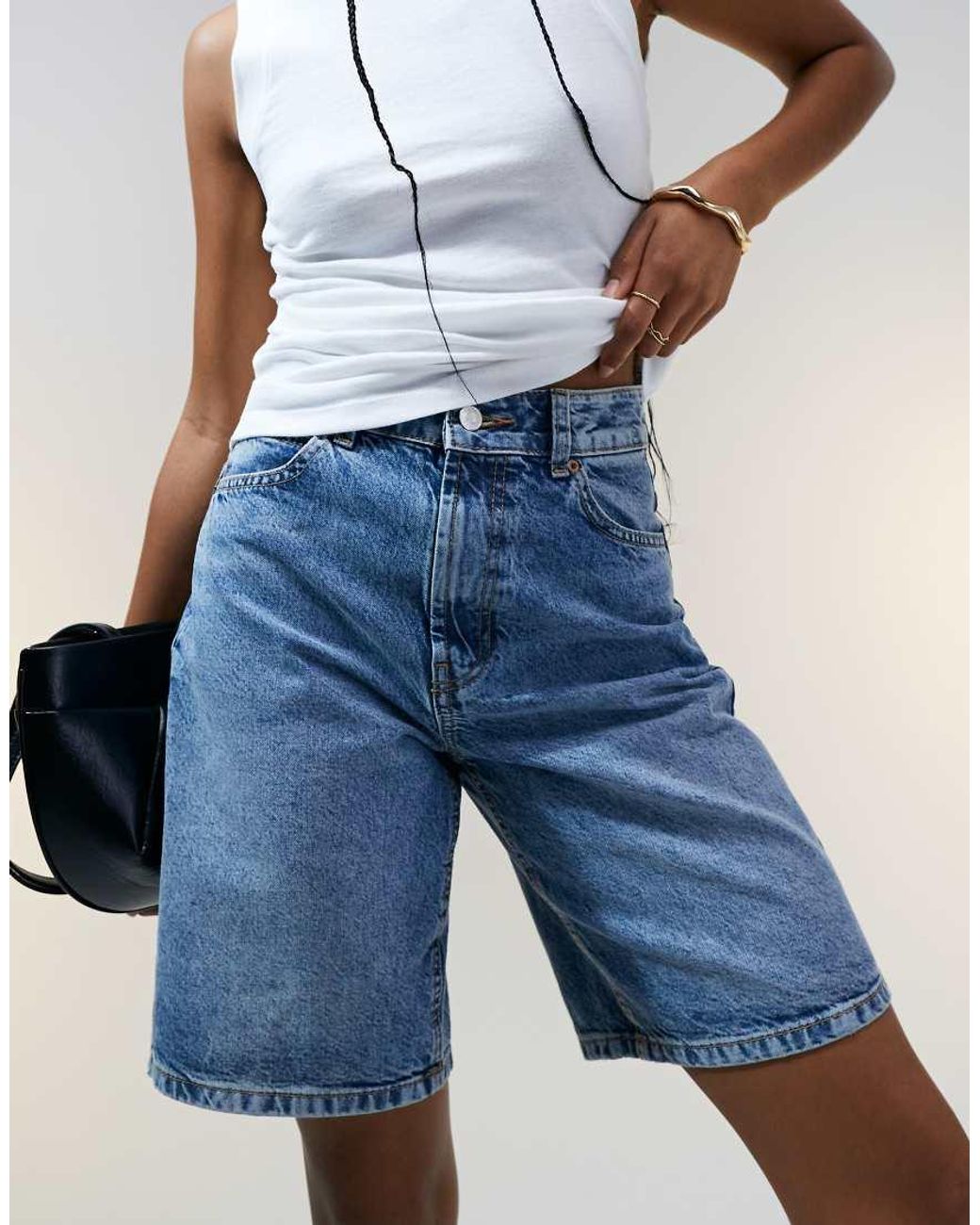 ASOS Blue Denim Bermuda Short On Midwash