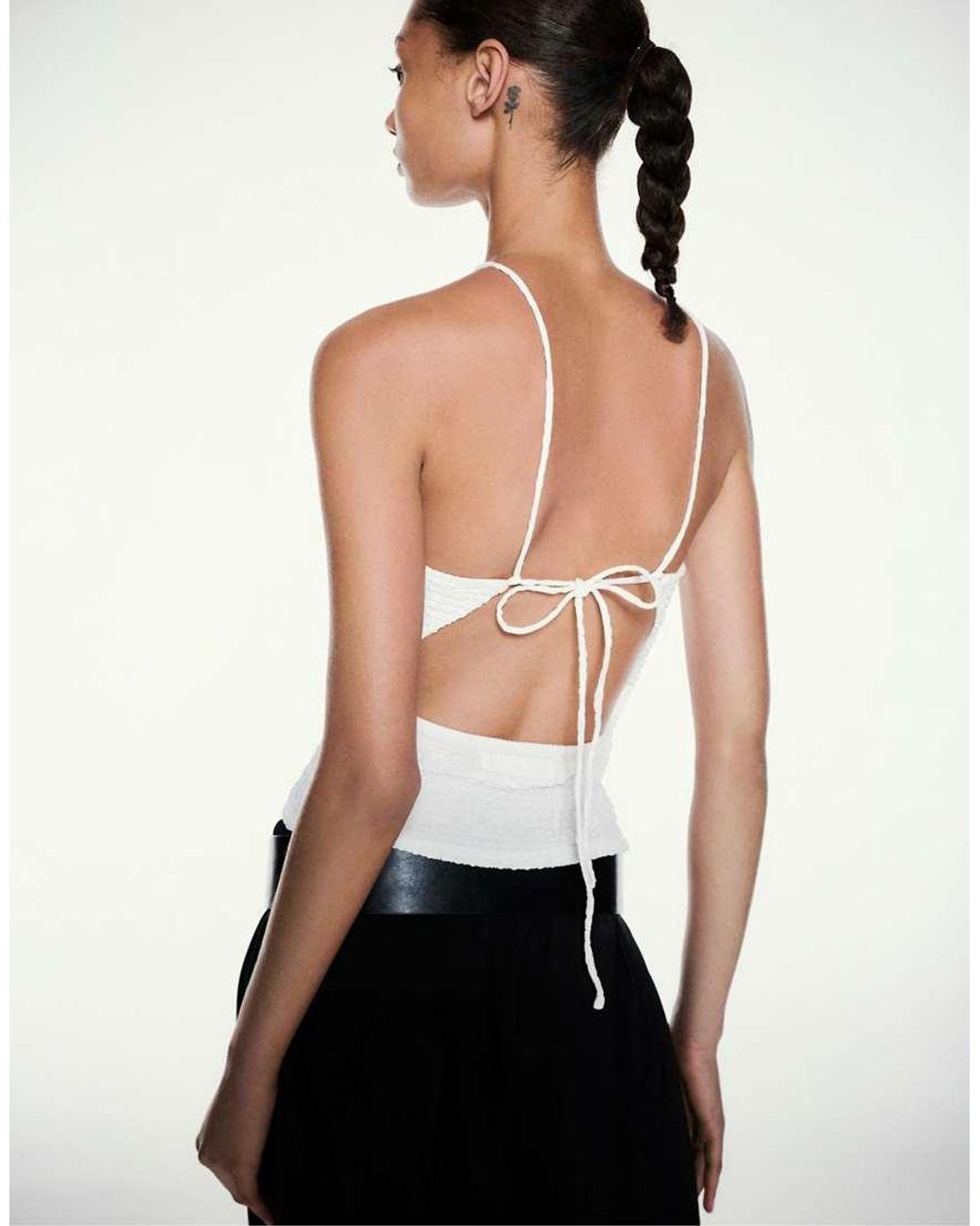 Pull&Bear White Textured Halter Top