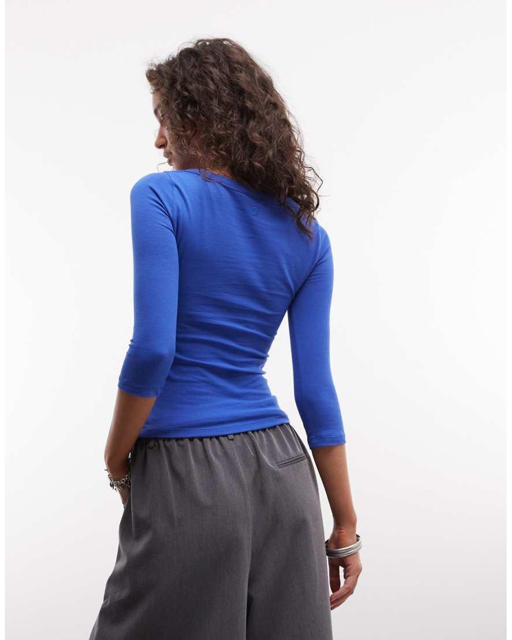 Collusion Blue Slash Neck 3/4 Sleeve Top