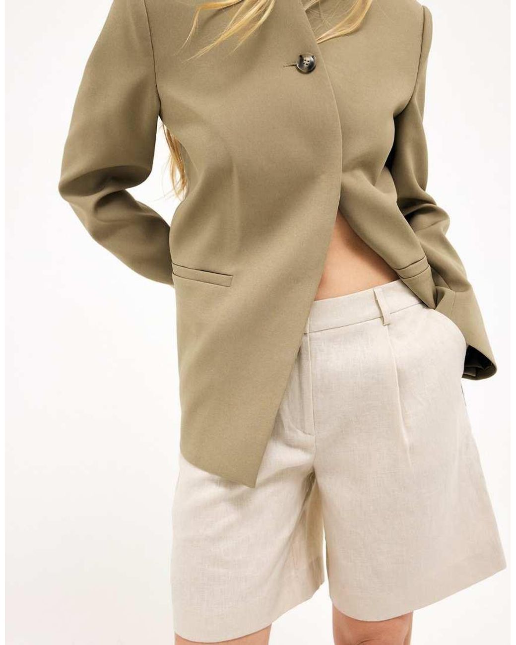 NA-KD Natural Tailored Linen Shorts