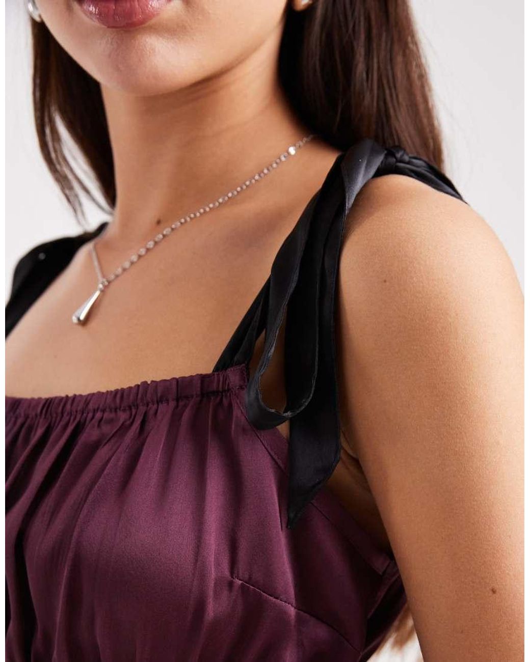 Miss Selfridge Purple Satin Tie Shoulder Cami Top