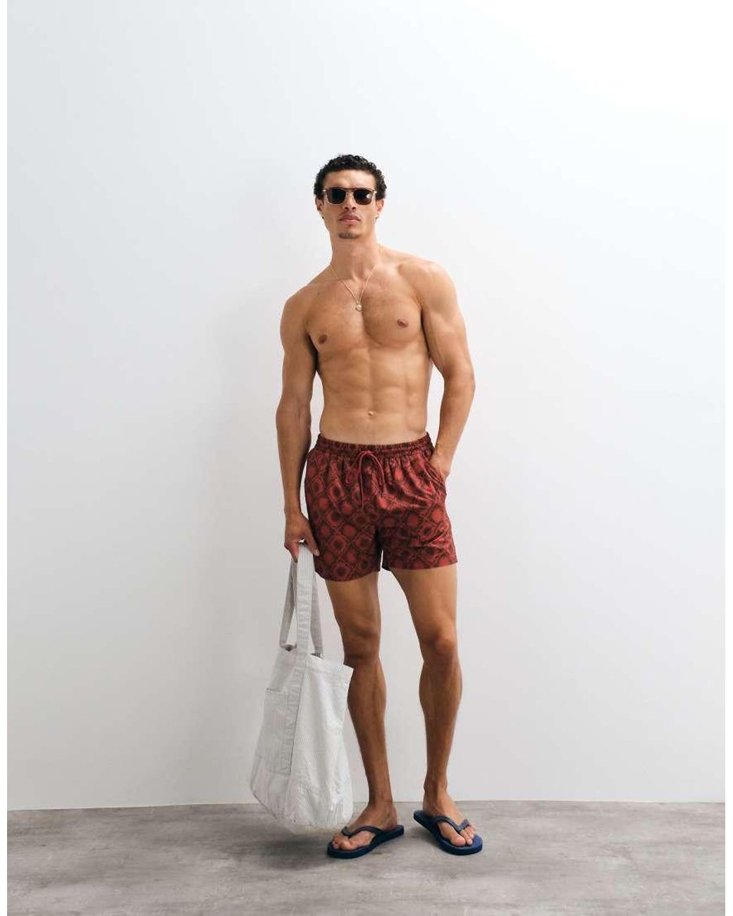 South Beach Red Sundial Print Swimshort for men