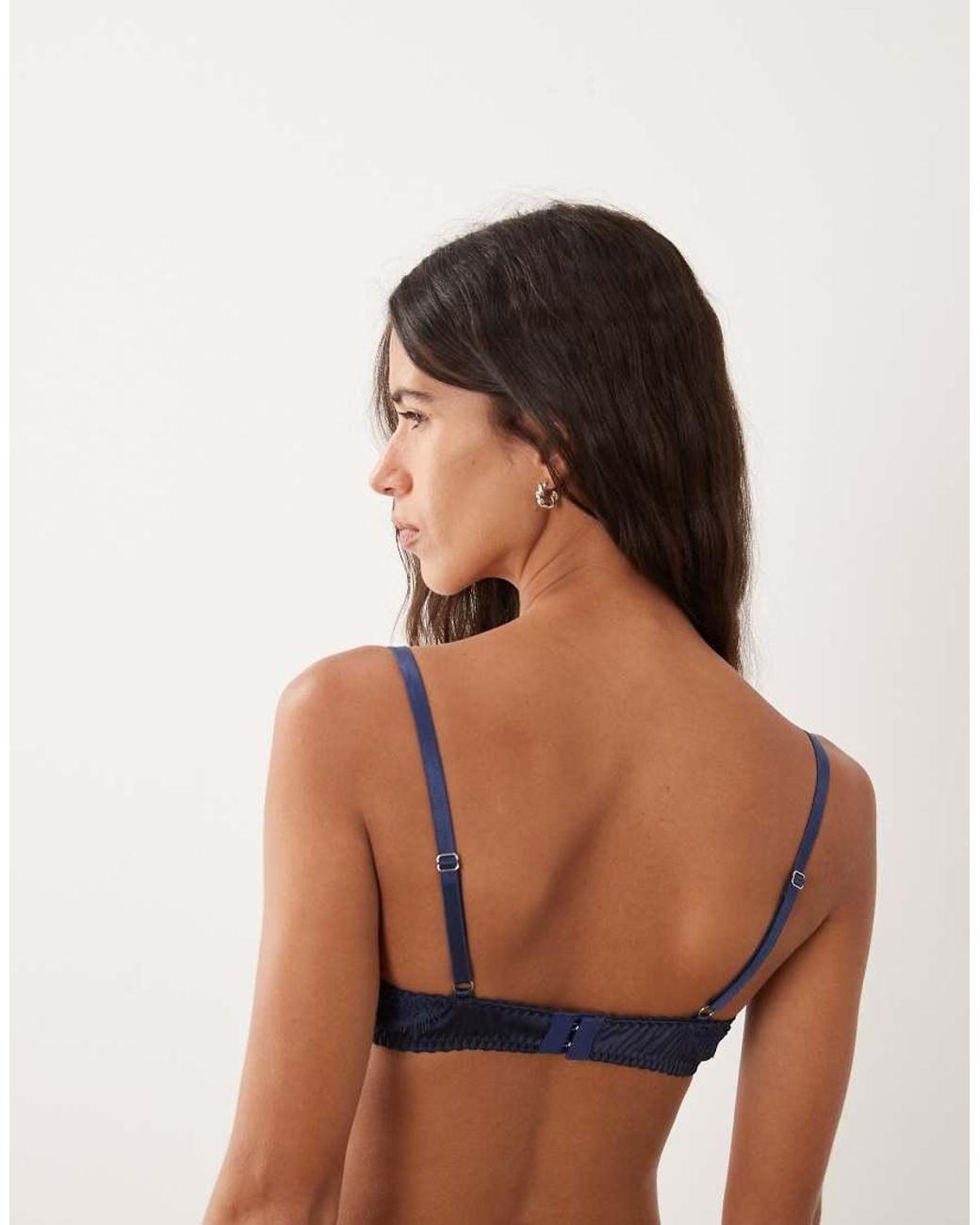 KAT THE LABEL Blue Rae Satin Lace Underwired Bra