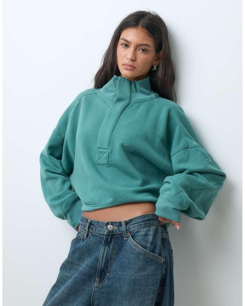 Free People Green Timeless Mock Neck Sweatshirt