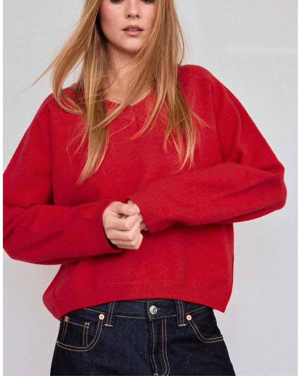 Stradivarius Red Basic V-neck Knit Jumper