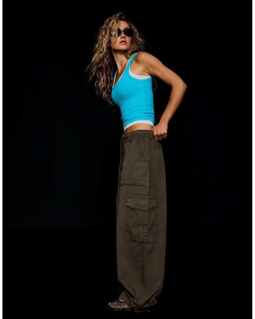 Bershka Black Parachute Cargo Trousers
