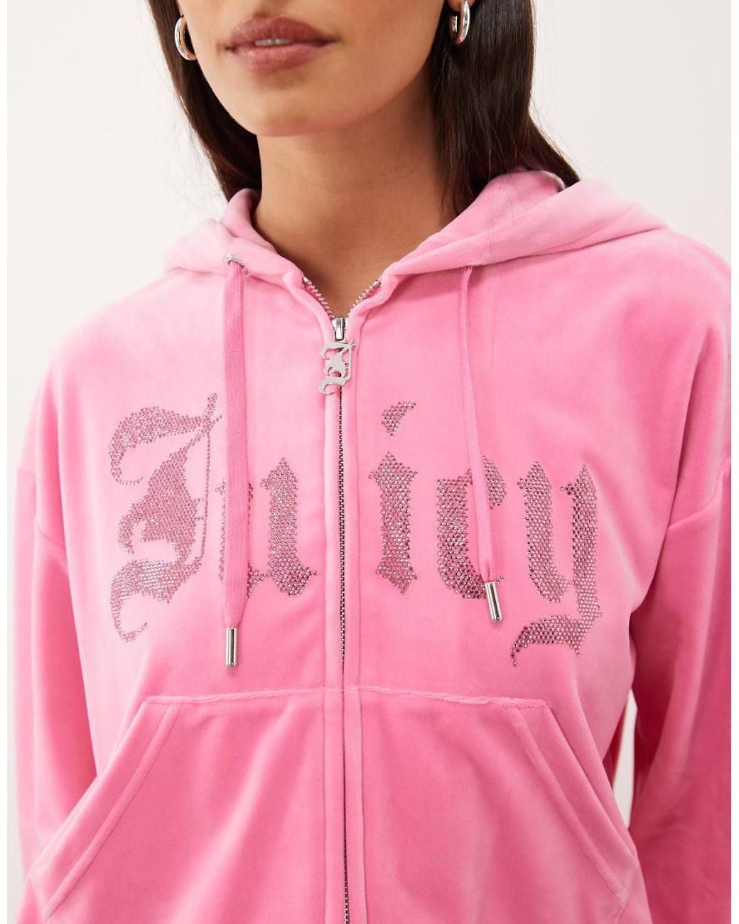 Juicy Couture Pink Iccle Diamante Logo Zip Up Hoodie Co-ord