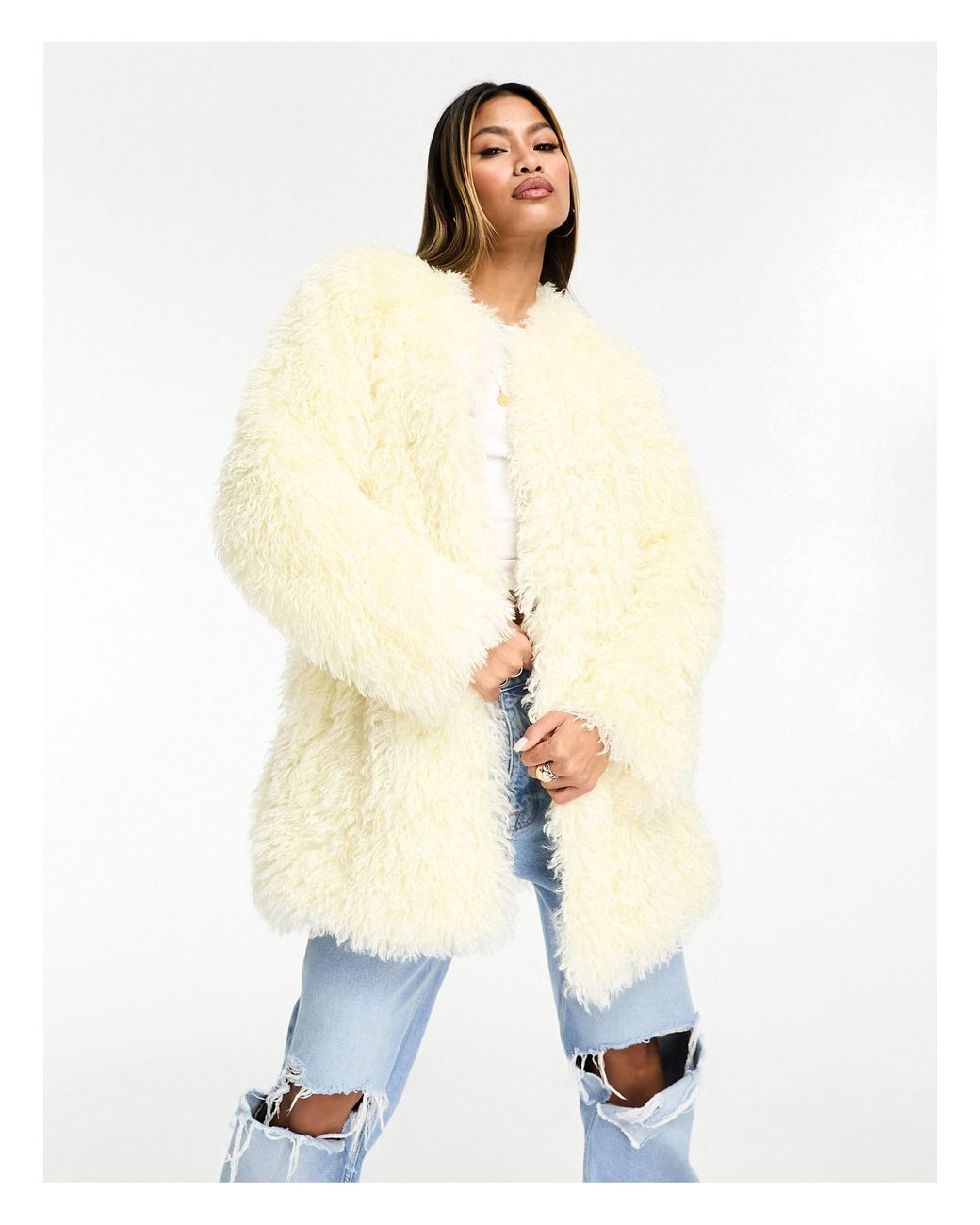 Shaggy white coat cheap