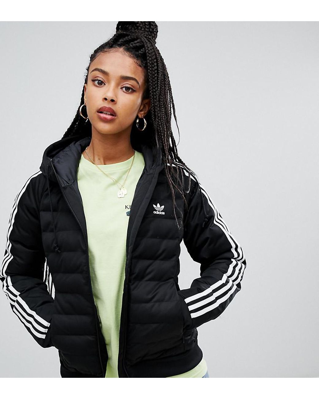 adidas Originals Three Stripe Padded Jacket In Black | Lyst UK