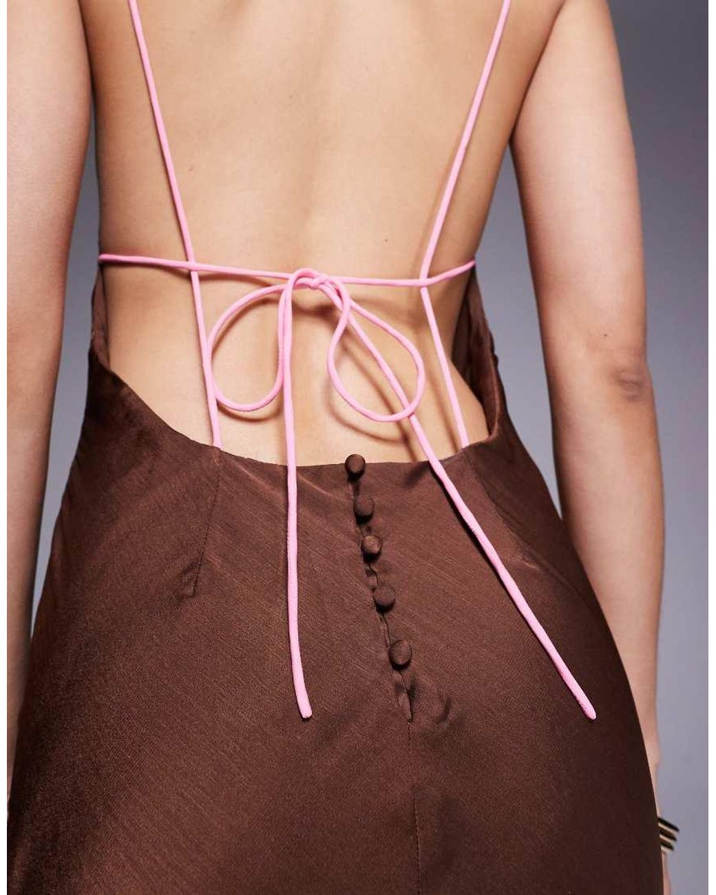 ASOS Brown High Neck Satin Bias Fishtail Maxi Dress