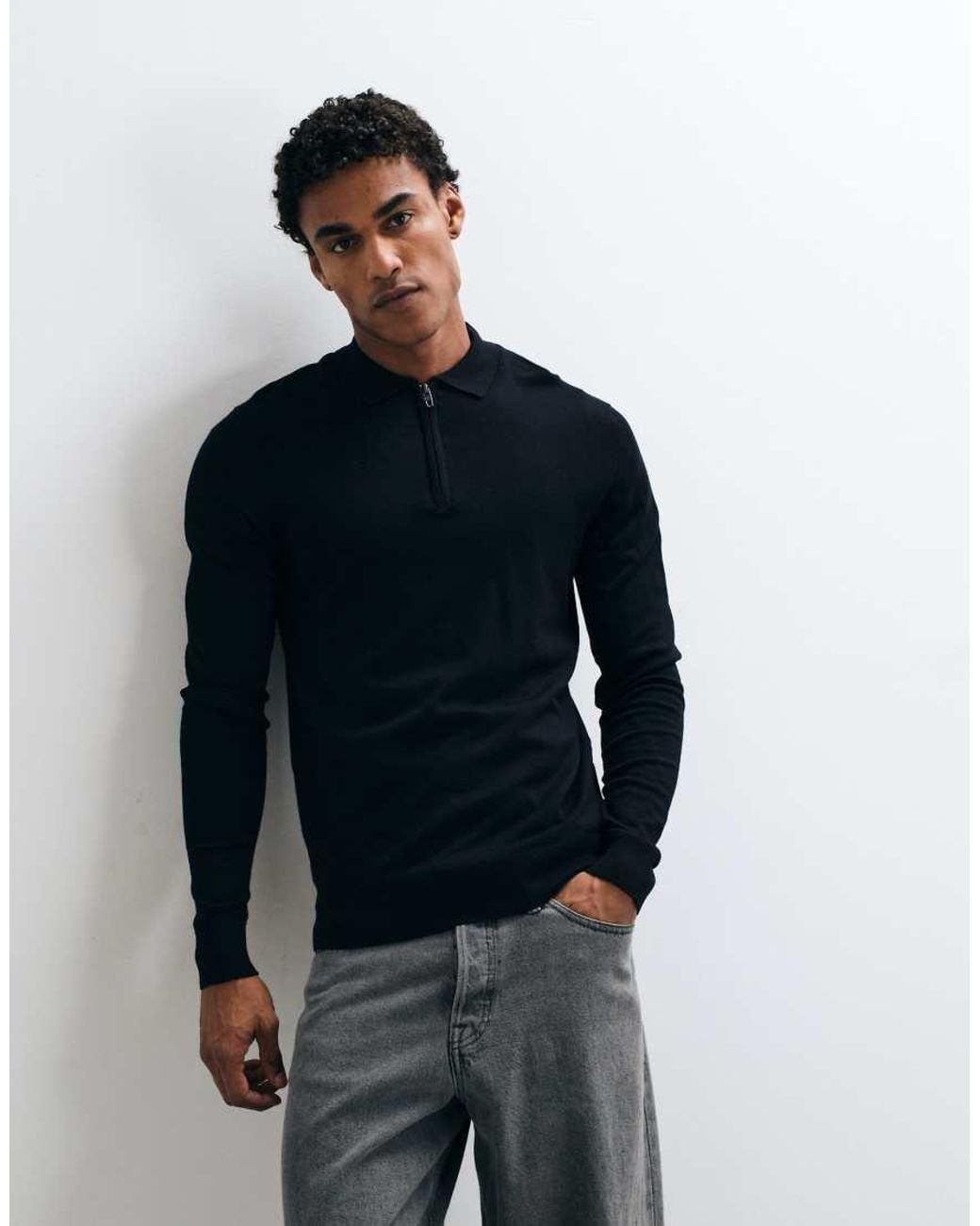 French Connection Blue Knitted Polo Shirt for men