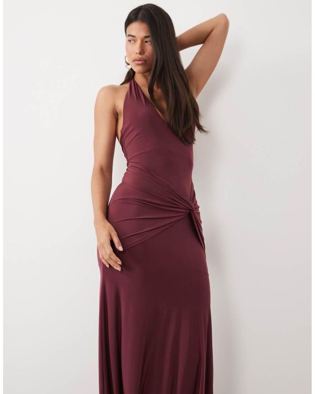 ASOS Red Halterneck Maxi Dress With Twisted Waist Detail