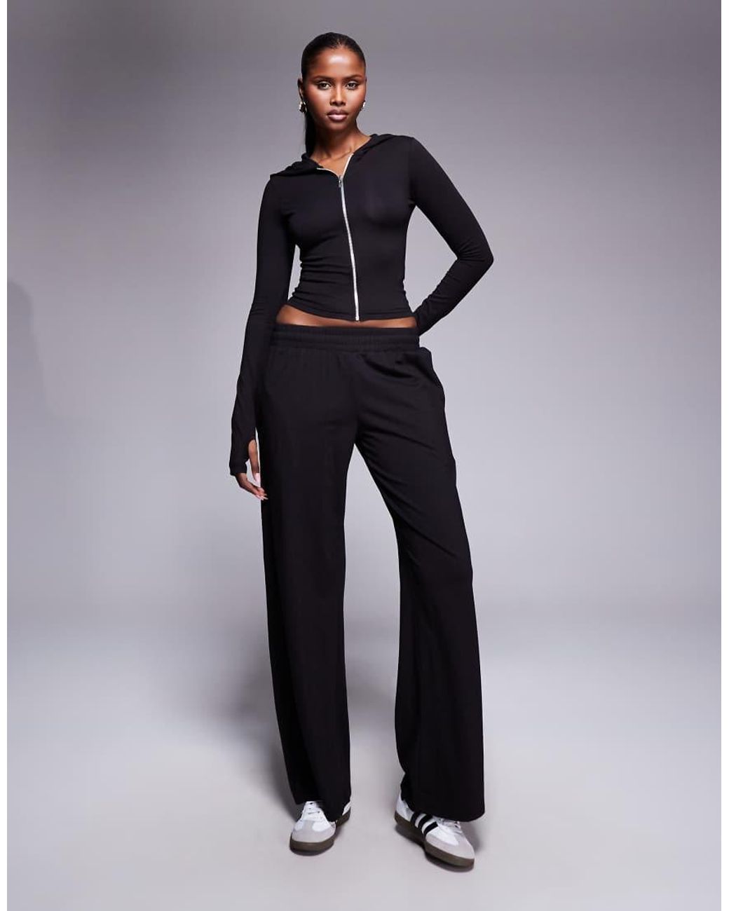 Kaiia Black Cotton Rich Soft Touch Zip Through Hoodie Co-Ord