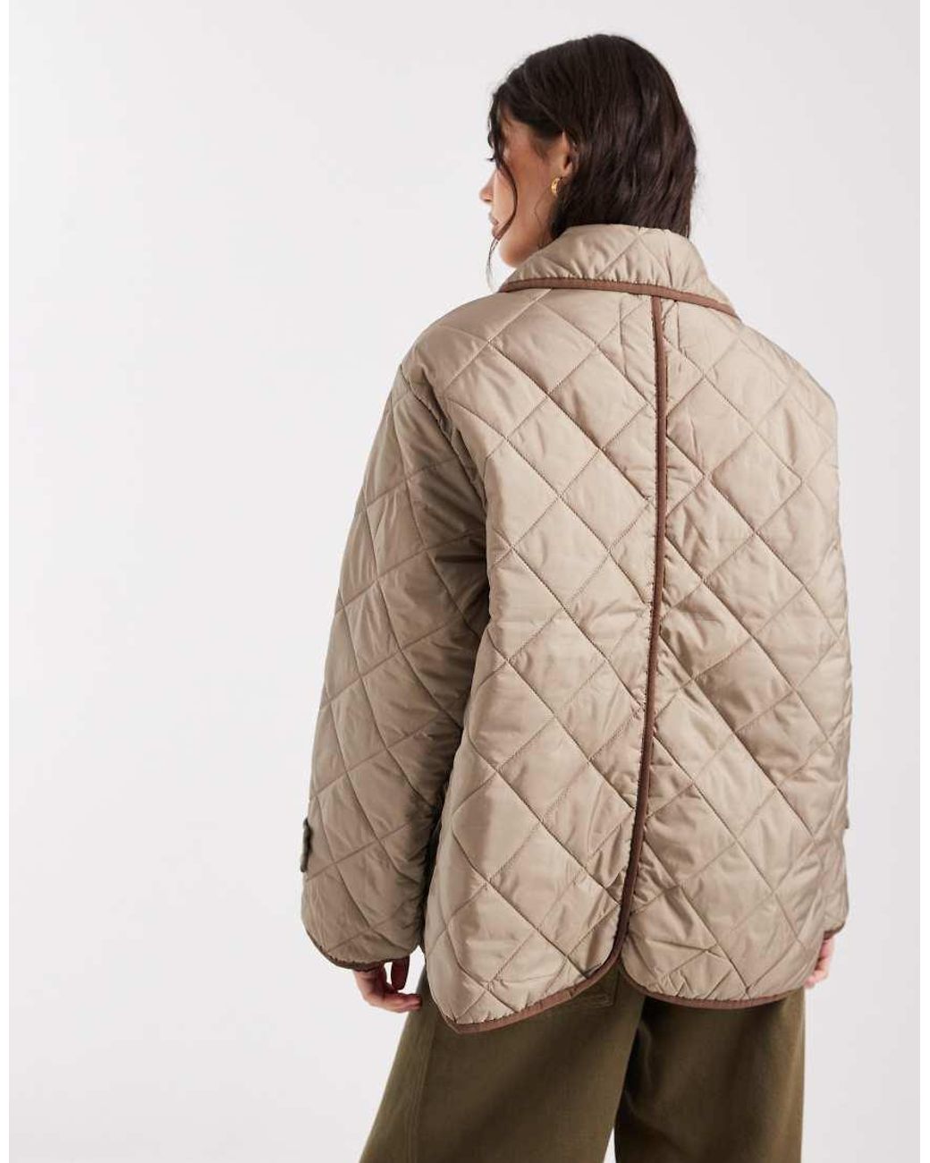 Pieces Natural Short Quilted Jacket With Collar
