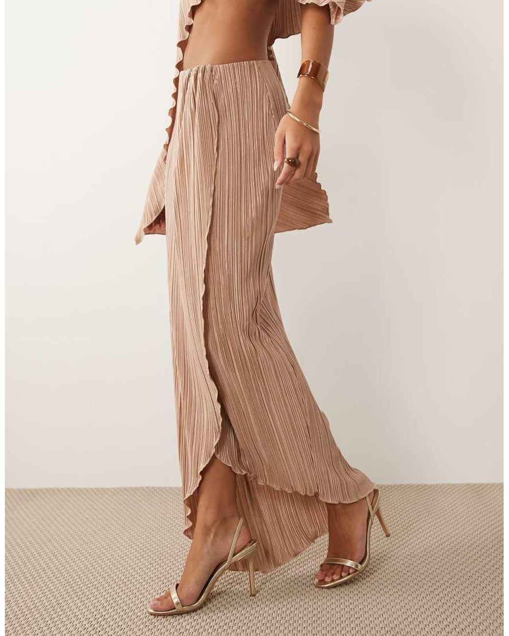 ASOS Natural Plisse Co-Ord Sarong Style Wrap Midi Skirt