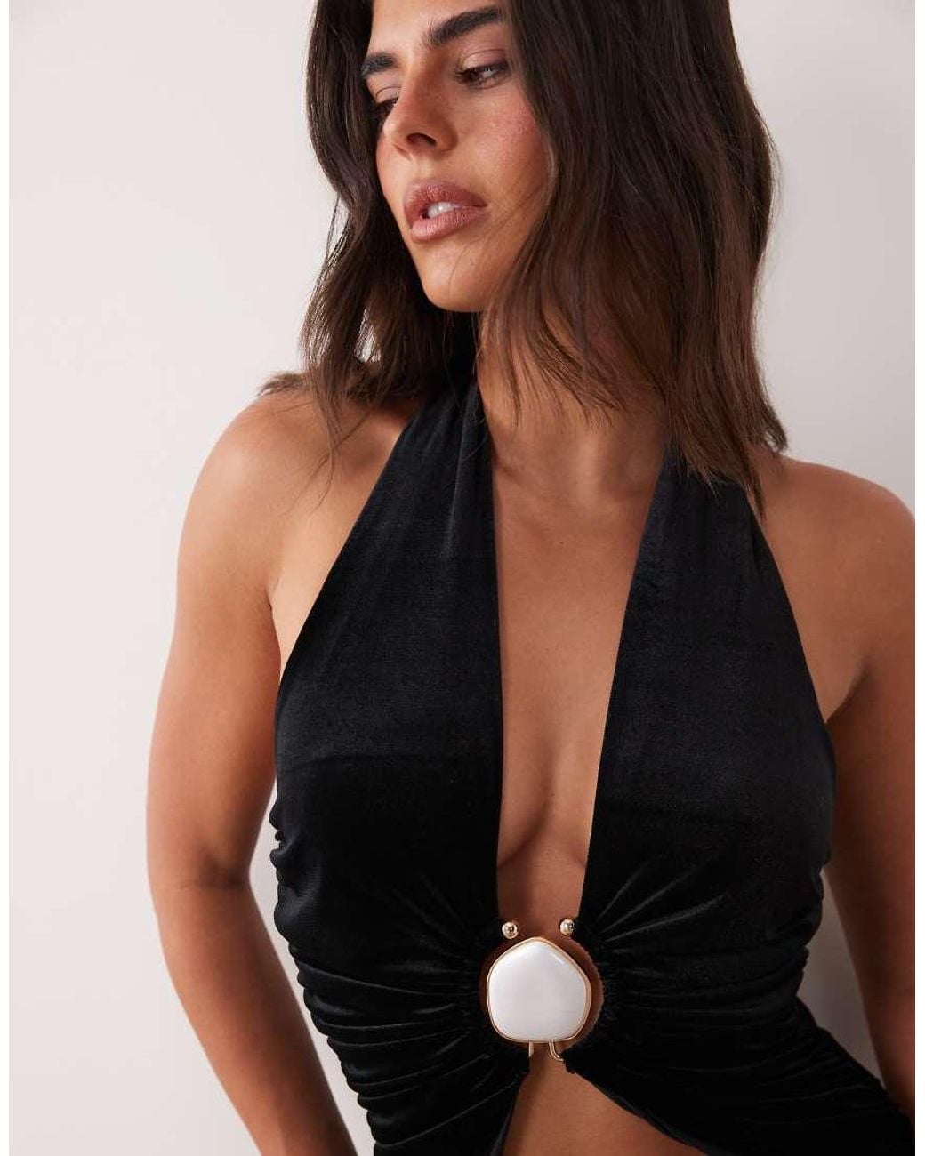 ASOS Black Velvet Plunge Hardware Top