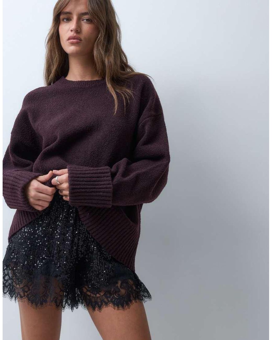 Pretty Lavish Blue Camille Borg Knit Oversized Jumper With Ribbed Detail