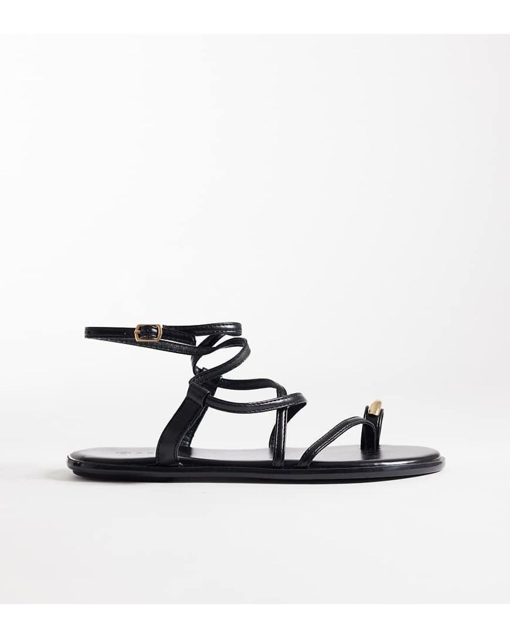 SEQWL Wide Fit White Strappy Flat Sandals With Gold-tone Embellishment