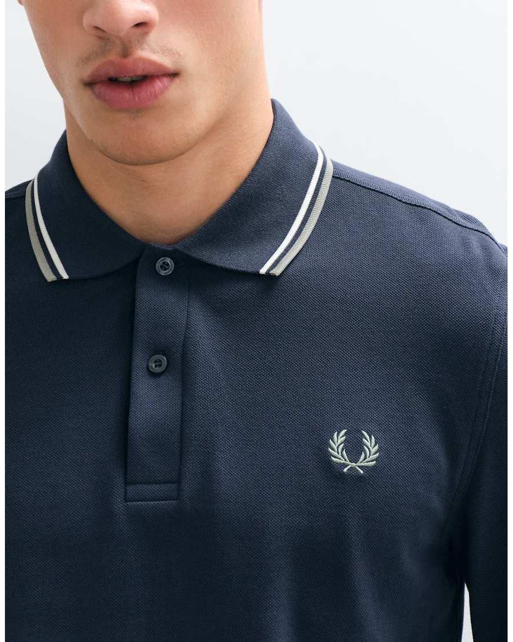 Fred Perry Blue Long Sleeve Twin Tipped Polo Shirt for men