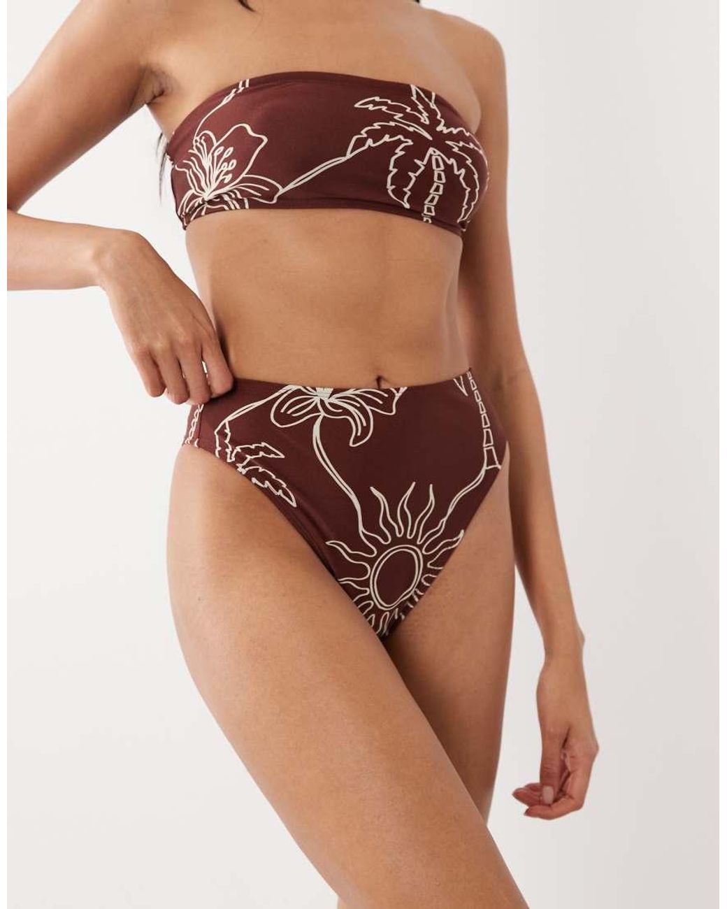 ASOS Brown Logan High Leg High Waist Bikini Bottoms