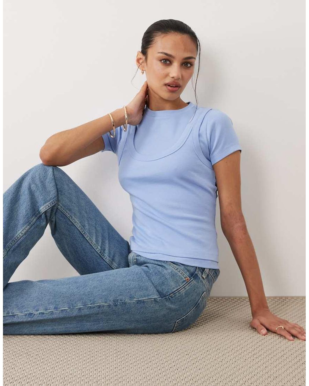 ASOS Blue Double Layer Short Sleeve Top