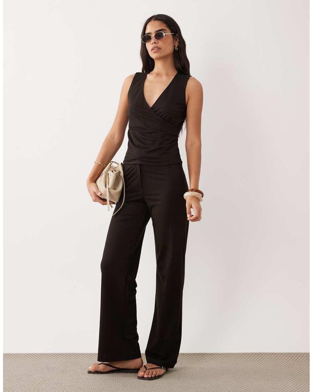 Mango Black Can V Neck Sleeveless Top Co-Ord