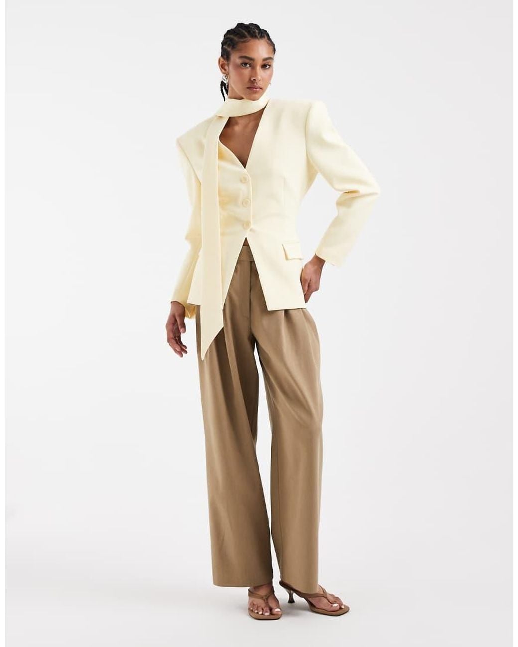 ASOS Natural Cinched Blazer With Scarf Detail