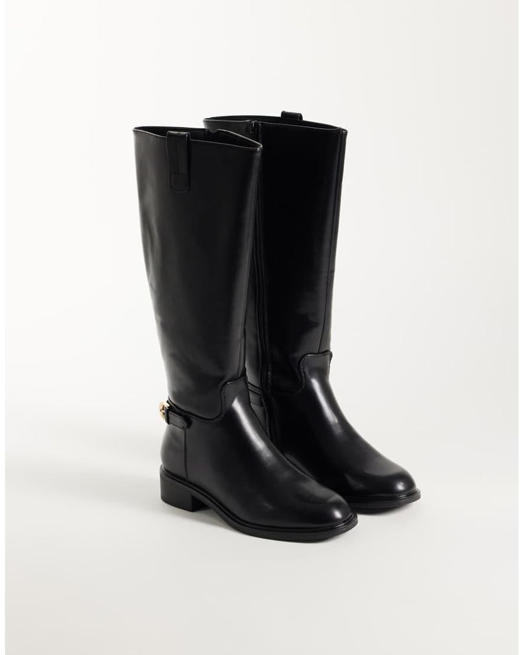 ASOS Black Wide Fit Cecile Flat Riding Knee Boots