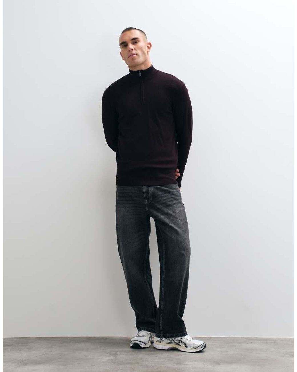 French Connection Blue Quarter Zip Knitted Jumper for men
