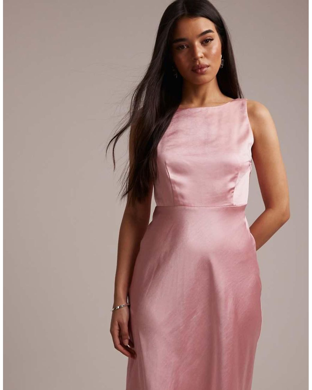 Six Stories Pink Bridesmaids Satin Sleeveless Cowl Back Maxi Dress