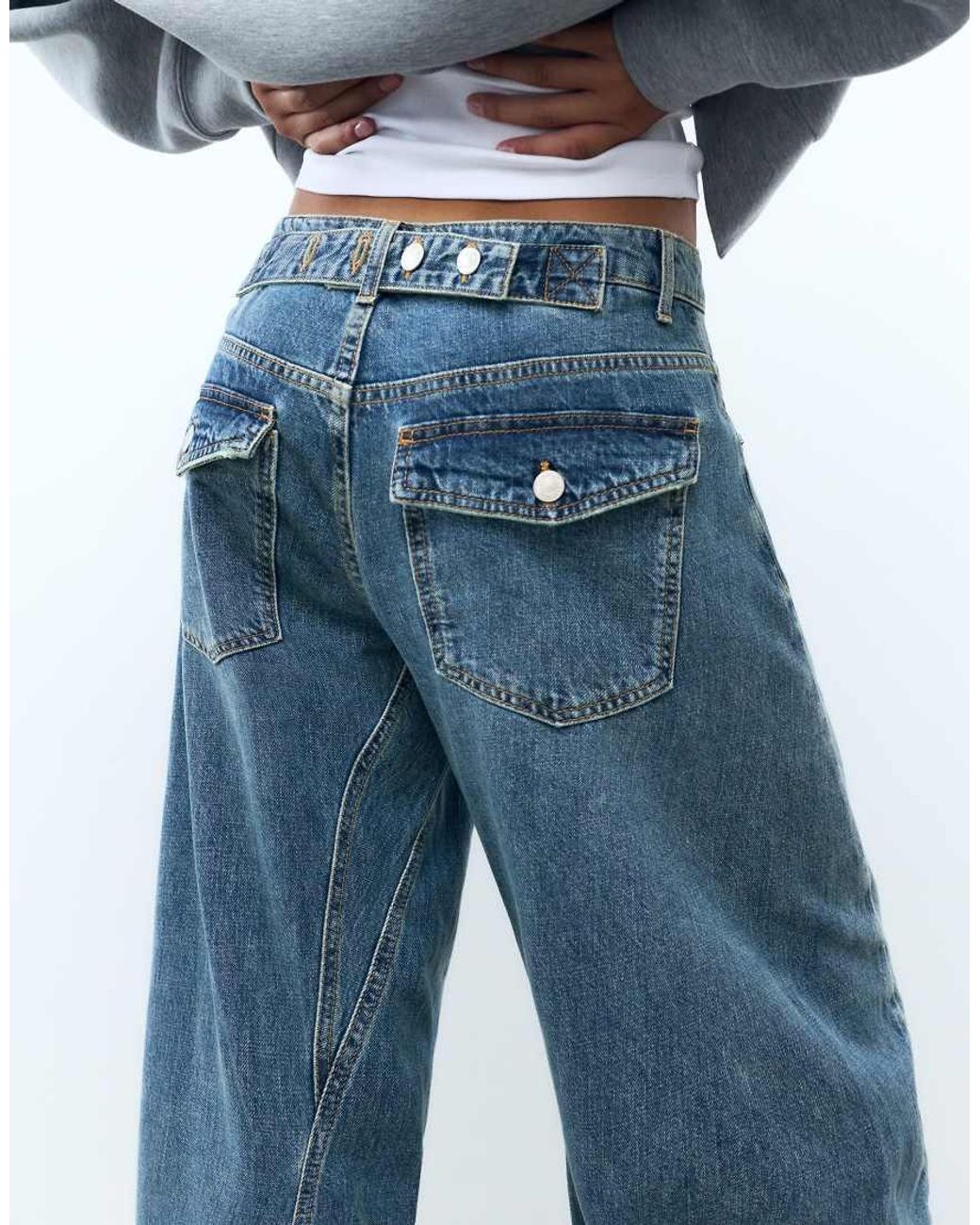 Pull&Bear Blue Balloon Baggy Jeans With Seams