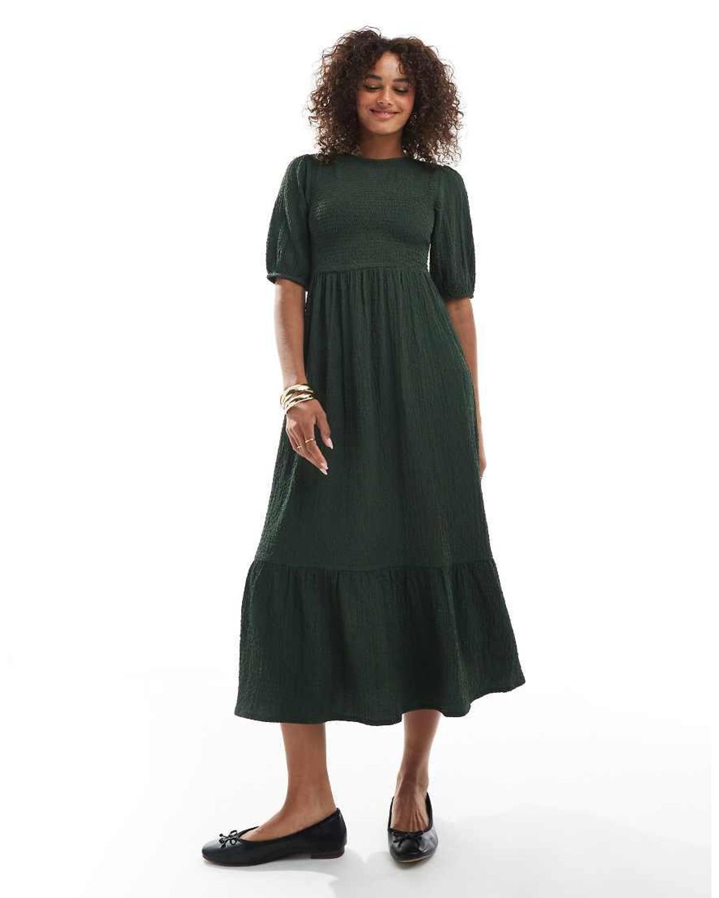 Wednesday's Girl Green Shirred Bust Midaxi Dress