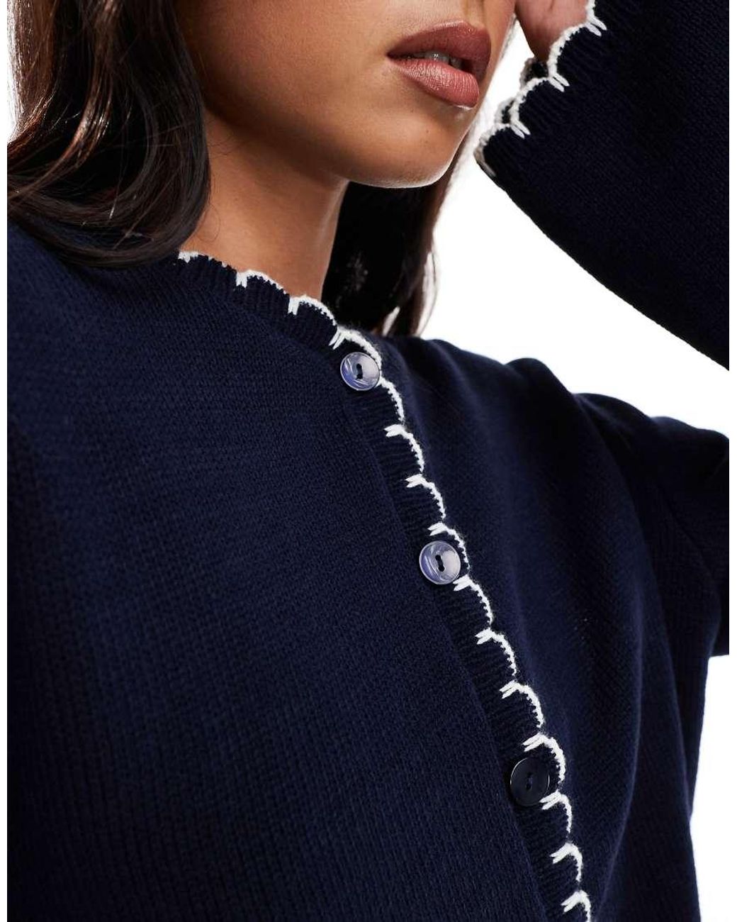 Miss Selfridge Blue Blanket Stitch Cardigan